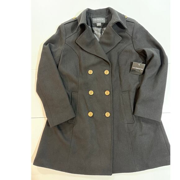 Liz Claiborne Coat Black Wool Blend Peacoat Womens Sz Petite Large NWT (116) - Picture 1 of 11